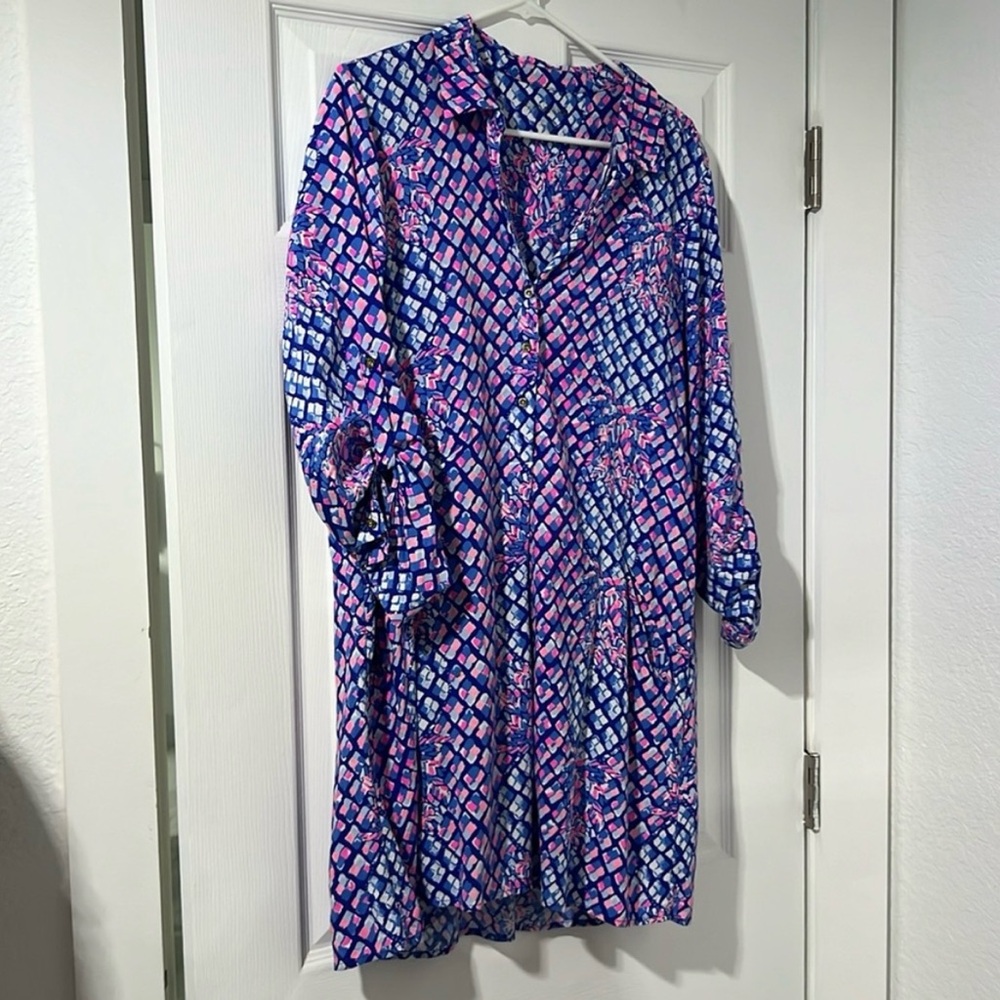 Lilly Pulitzer Purple and Blue Long Sleeve Shirt Dress